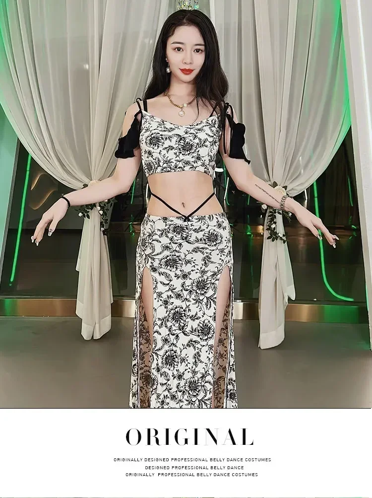 Новый костюм для танца живота с длинным рукавом и принтом в стиле ретро