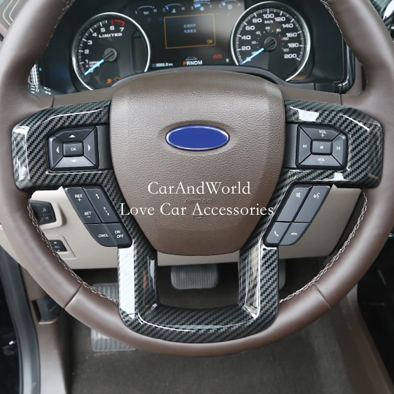 ABS ألياف الكربون عجلة القيادة زر الزخرفية غطاء إطاري الزخارف اكسسوارات السيارات الداخلية لفورد رابتور F150 2017-2020