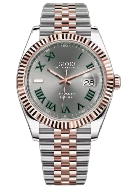 

men automatic mechanical watch gold green rome dial