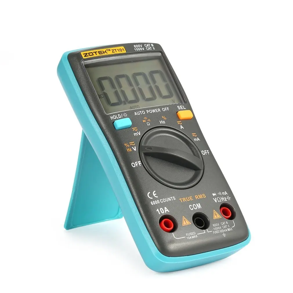 

Цифровой мультиметр ZT101 с автоматическим выбором диапазона, 6000 отсчетов, амперметр переменного/постоянного тока, вольтметр, 550 в, защита от п...