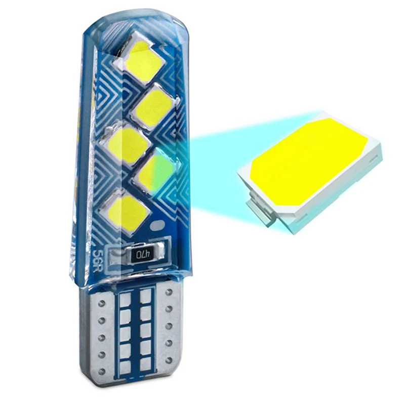 

2Pcs Car Led Decoding Width Light T10 3030 10SMD Car Signal Light 6000K Silica Gel Interior License Plate Reading Lamp