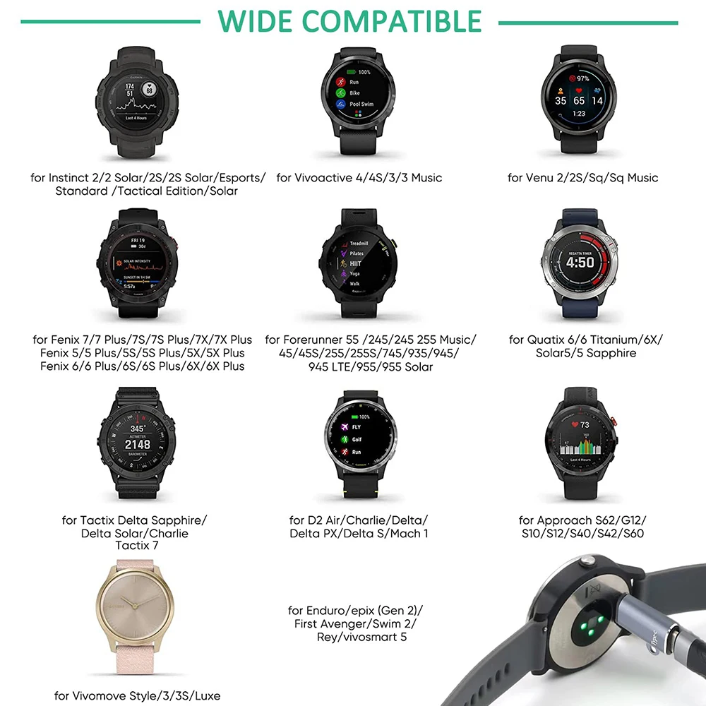 Адаптер зарядного устройства для часов Garmin Fenix 7 7S 7X 6 6S 6X 5 Forerunner 245/945/55/45 Type C/Micro USB/Ios