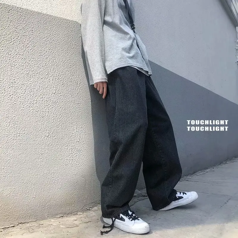 New Retro Wide-leg Jeans Men's Straight Loose Loose Hong Kong Style Trend All-match Trousers Fashion Streetwear джинсы мужские