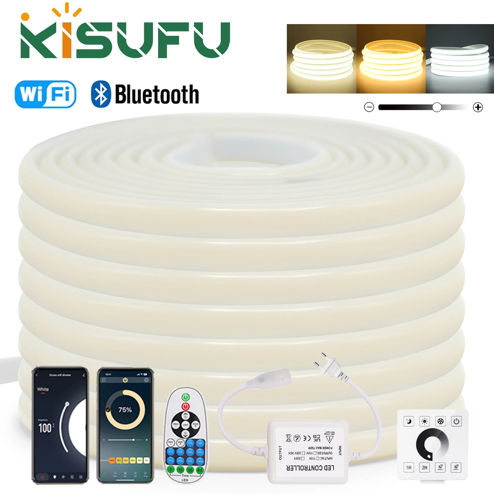 Фото 220 В WIFI Bluetooth COB светодиодная неоновая лента с регулируемой яркостью водонепроницаемый настенный сенсорный комплект 288 светодиодов/м яркий домашний уличный декор 1-35 м №1