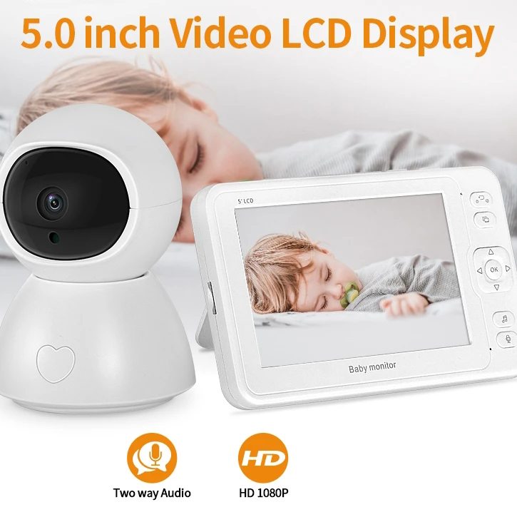 

INQMEGA Baby Monitor 2MP HD Night Vision Two-Way Talk 5 Inch Nanny Video Camera 8 Lullabies Recording & Playbacking With SD Card