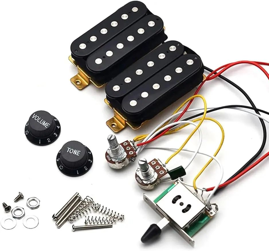 

Alljita 1 комплект черный мост и шея хамбакер звукосниматели с предварительно проводной жгут проводов горшки 1V1T & 3-ходовой конвертер для электрогитары