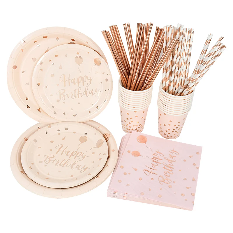 

Rose Gold Party Disposable Tableware Paper Plates Cups Adult Kids Birthday Party Baby Shower Wedding Bachelorette Decoration