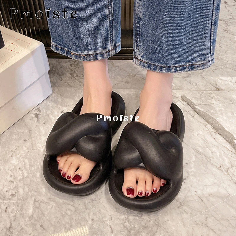 Summer Twine Slippers for Women 2023 New Cute EVA Slippers Comfortable Thick Soled Non-slip House Shoes Bathroom Slippers