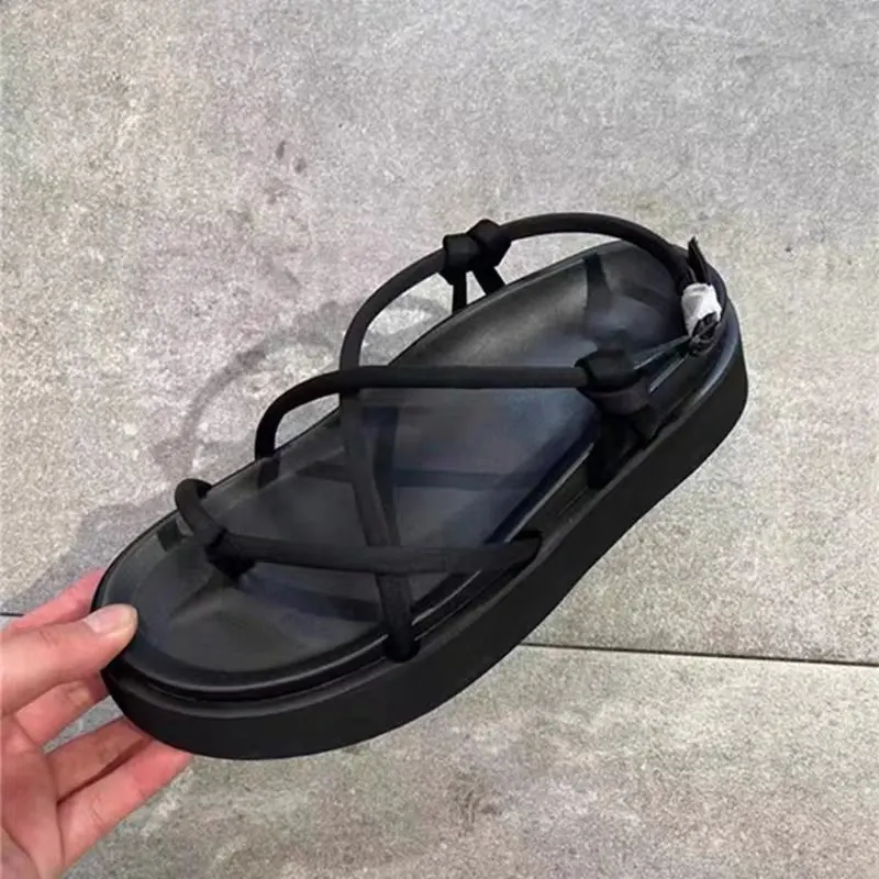 

Удобные женские босоножки, сандалии на прозрачном каблуке, обувь средней высоты с перекрестной танкеткой для девочек, модные толстые Бежев...