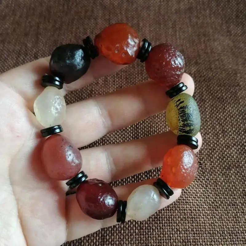 

Natural Colorful Agate Bracelet Men Women Healing Gemstone Fine Jewelry Genuine Agate Tumbled Stones Elastic Bracelets Bangles