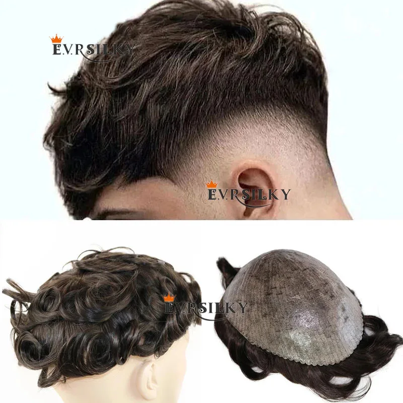 Black Brown Hair Pieces Super Durable Thin Skin Toupee Mens Human Hair Full Pu Wig Replacement System Cheap Capillary Prosthesis