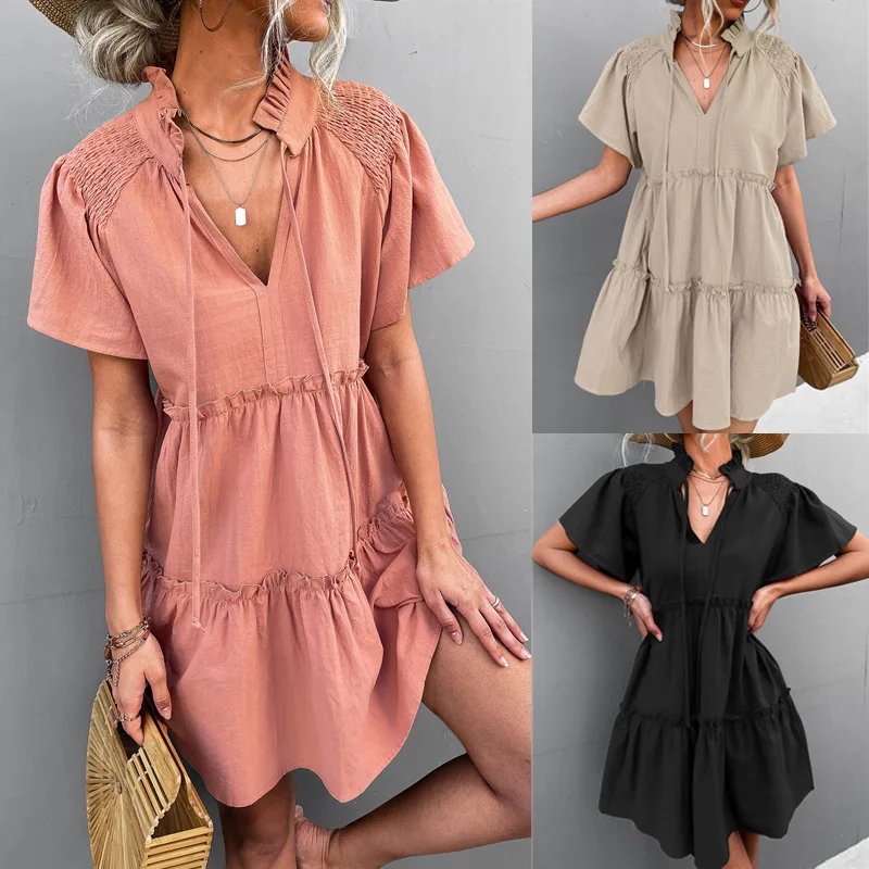 

Spring/Summer 2023 New pleated lace V-neck lace dress A-line skirt