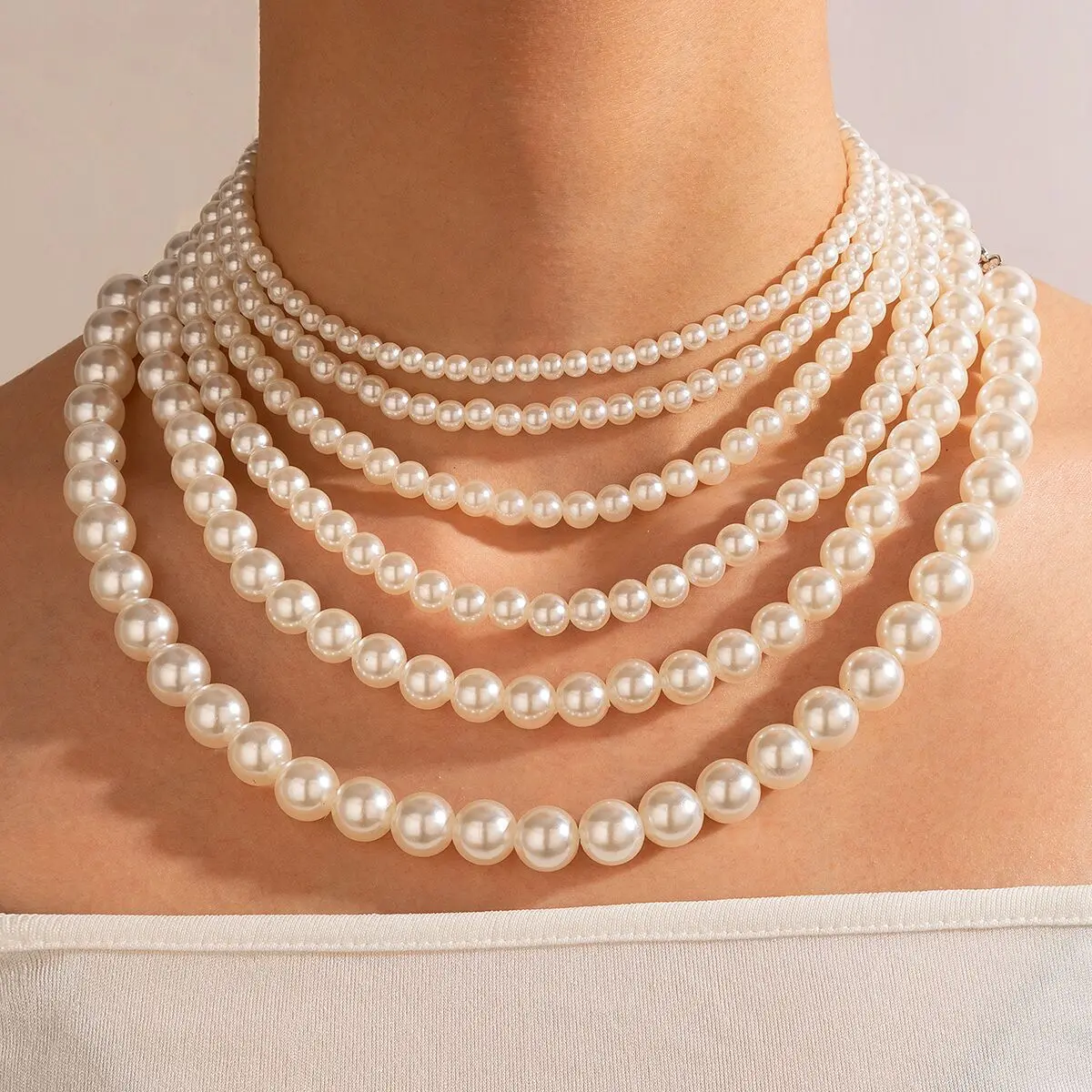 

2023 New Trend Elegant Jewelry Wedding Big Pearls Necklace For Women Fashion White Imitation Pearl Choker Necklace For Party Gif