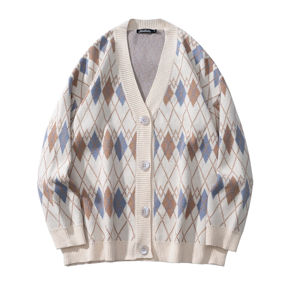 

Vintage Designer Vneck Argyle Oversized Sweater Spring 2022 Womens Fashion Punk Clothes Cardigan Streetwear