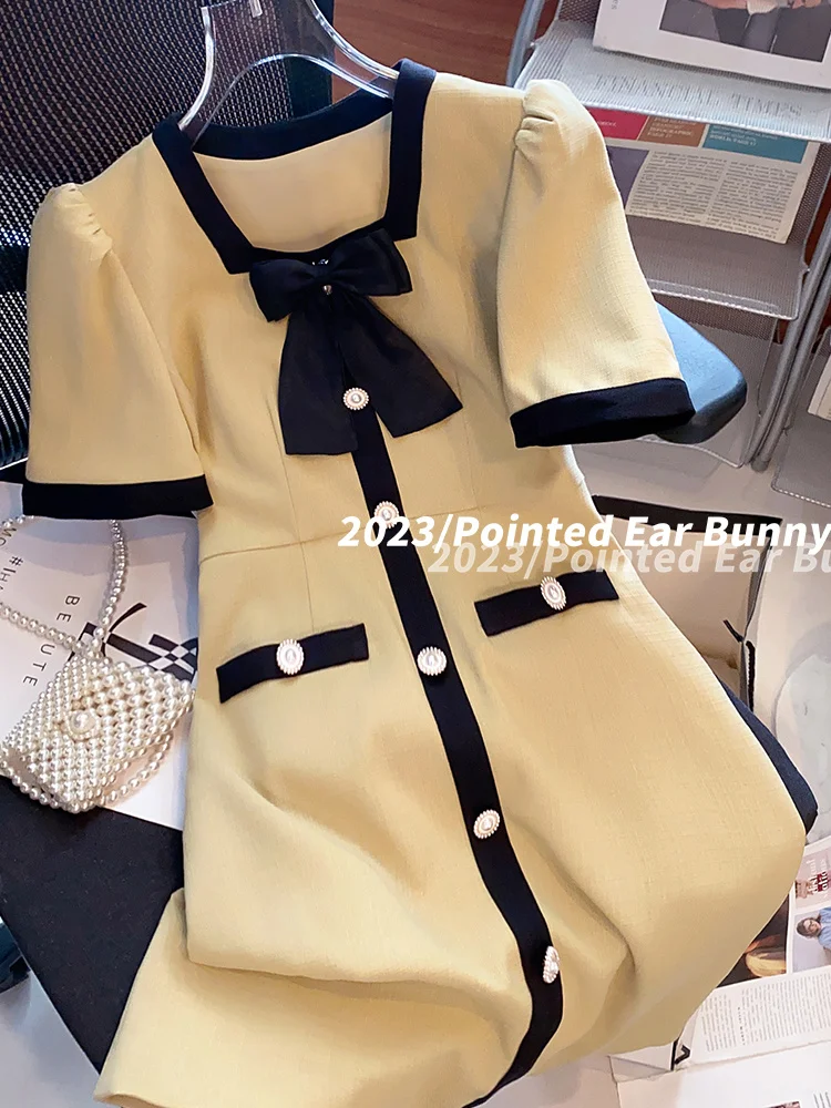 

Женское платье с галстуком-бабочкой, Эксклюзивное Платье с квадратным вырезом, лето 2023, новая стильная уникальная нишевая юбка