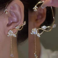 korean sparkling zircon leaf flowers without piercing ear clips for women fashion luxury ear cuff clip earrings wedding jewelry