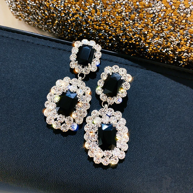 

925 Silver Needle Exaggerated Full Diamond Earrings Retro Luxury Cold Wind Geometric Diamond Personality Earrings Female