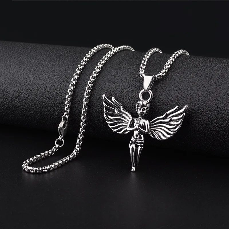 

Male and Female Hipster Angel Necklace Hiphop Personality Titanium Steel Pendant Hiphop All-match Personality Simple Pendant