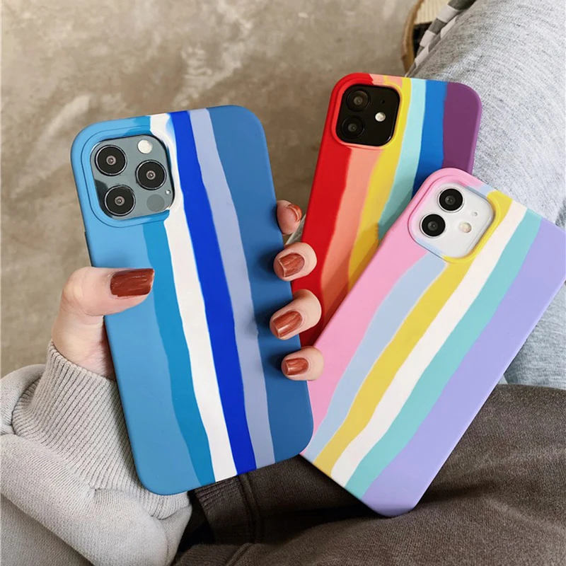 

Original Rainbow Silicone Case For Apple iPhone 13 12 Pro Max 11 6 6s 7 8 Plus X XS MAX XR Mini Cases Official Phone Cover Capa