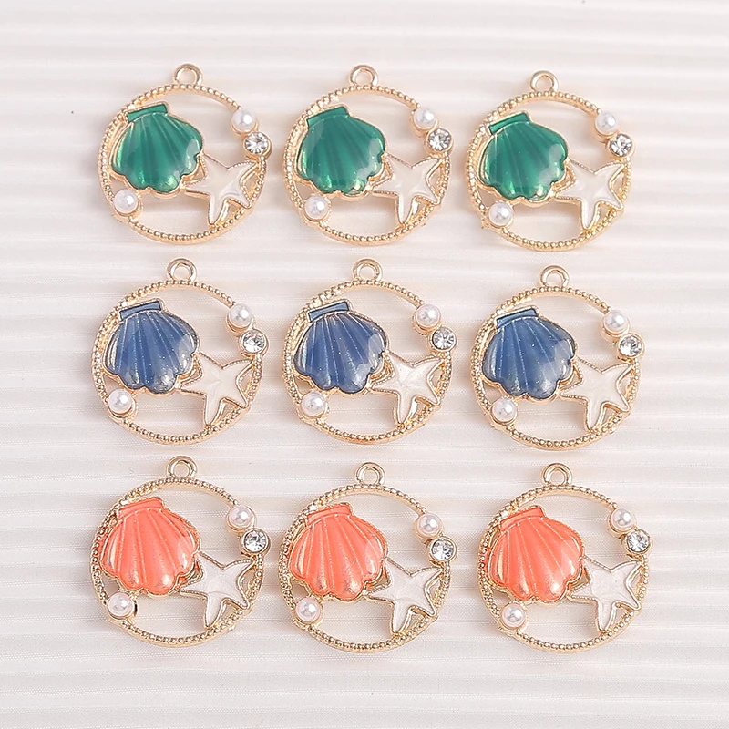 

10pcs 25x27mm Cute Enamel Shell Starfish Charms for Drop Earrings Pendants Necklaces DIY Keychains Jewelry Making Accessories