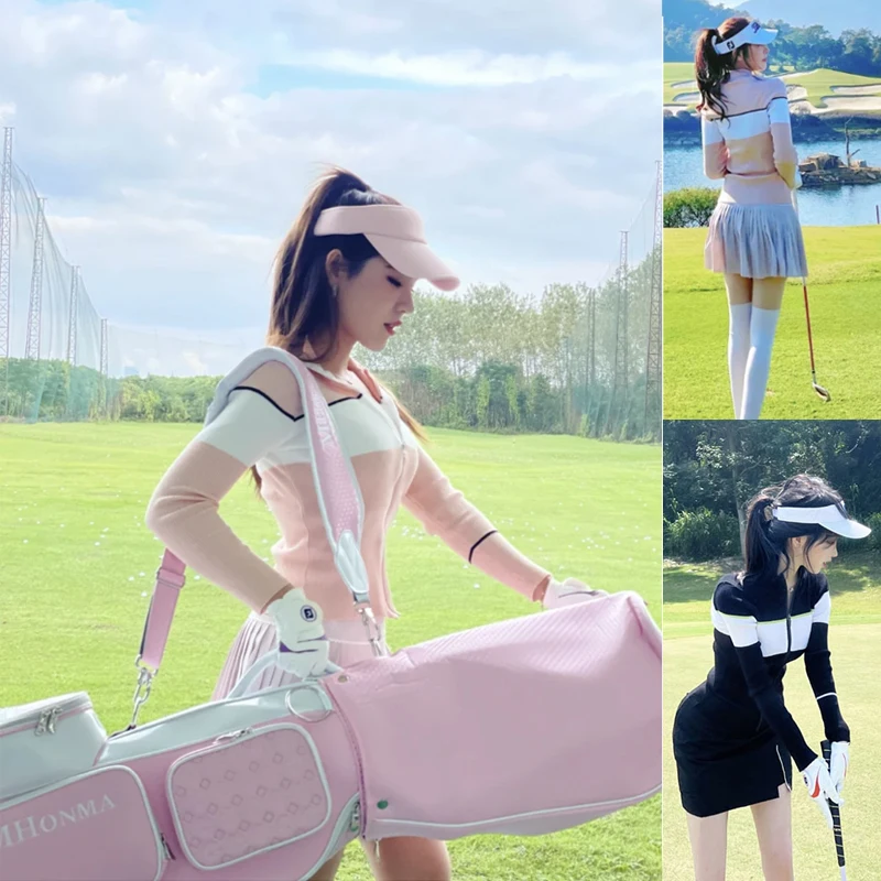 

Одежда для гольфа женский осенне-зимний вязаный свитер Удобная облегающая теплая уличная спортивная эластичная куртка на молнии