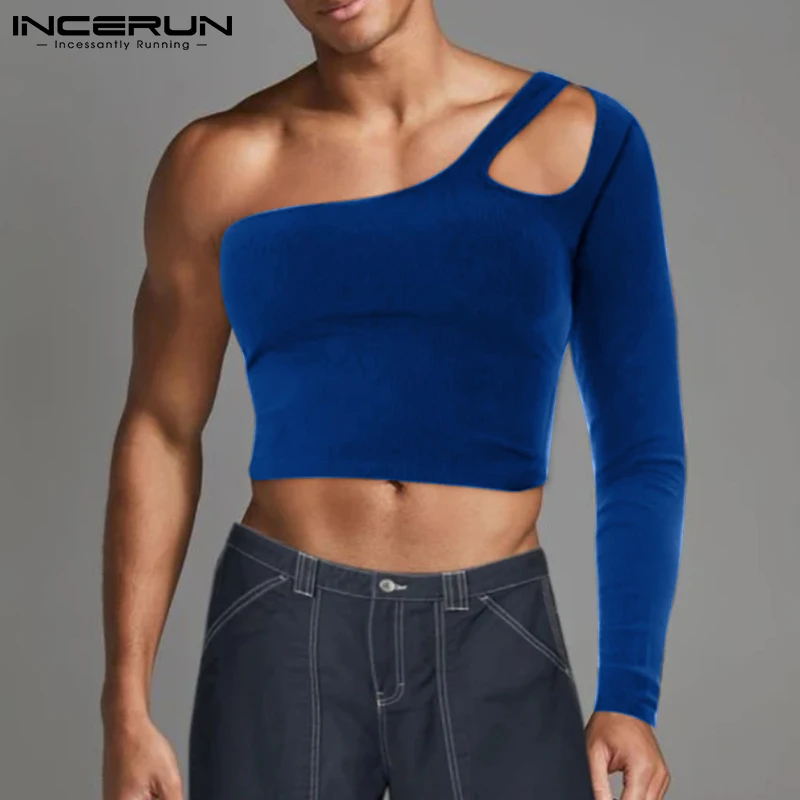 

Модная Горячая Распродажа, новая мужская футболка, сексуальные удобные универсальные футболки с косым плечом и длинными рукавами, женская ...