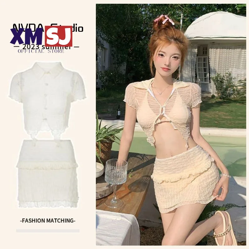 

Split body swimsuit women's three piece set 2023 new sexy bikini conservative cover belly slimming loose fitting swimsuit