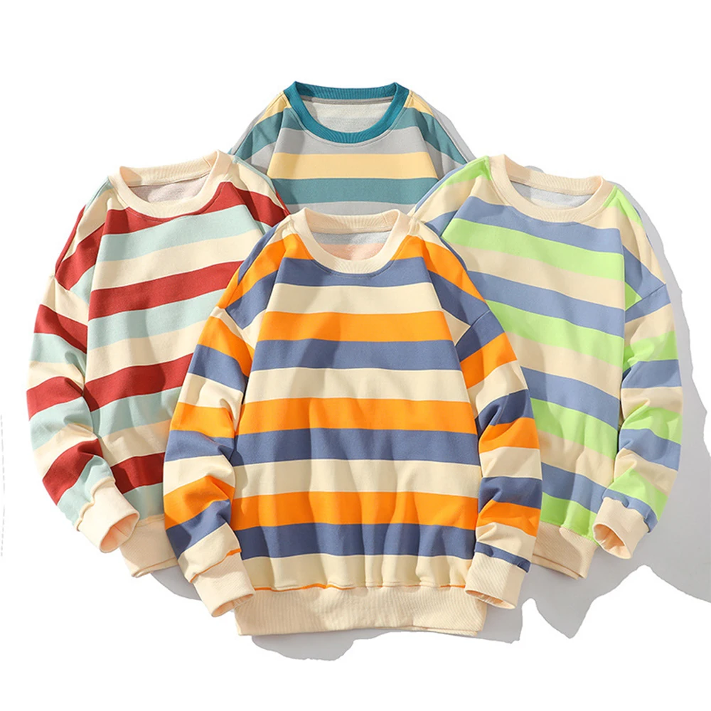 

ERIDANUS 2022 Autumn New Striped Three-color Stitching Casual Loose Men's Sweatshirt Pullover Couples Sports Sweatshirts MWW400