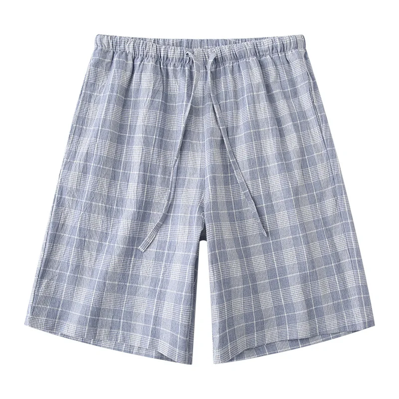 Pajamas Summer Men Can Be Worn Outside Home Shorts Pure Cotton Loose Large Size Plaid Beach Breathable and Comfortable Pants