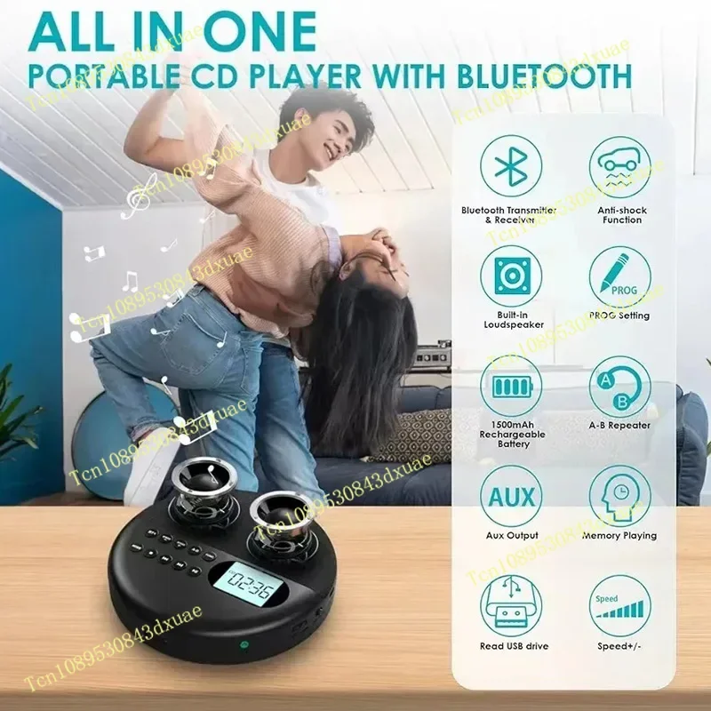 Фото Портативный CD-плеер, двусторонний Bluetooth 5,0, встроенный динамик, HIFI CD, музыка, Walkman ASP, перезаряжаемый USB, воспроизведение без потерь №2