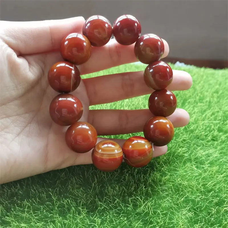 

New Raw Ore Natural Warring States Red Agate Round Beads Single Ring Bracelets for Men and Women Popular Simple Bracelet