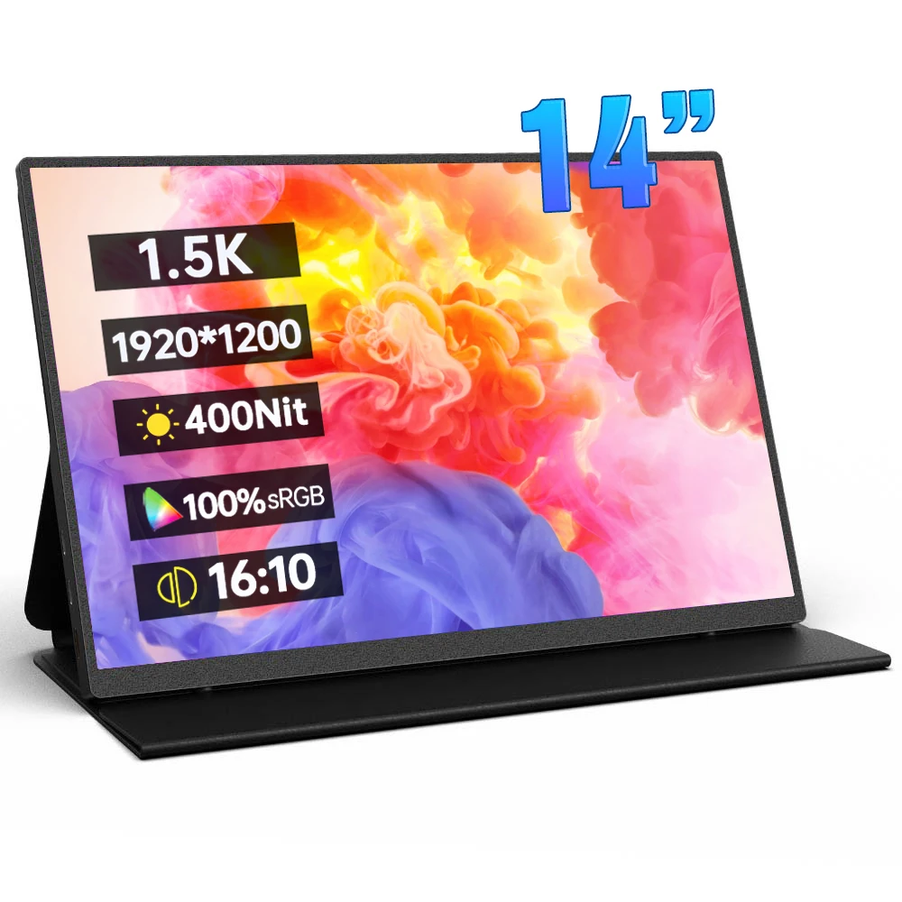 

14 Inch Ultra Light Portable Monitor 1920*1200 HDR 1400:1 100%sRGB IPS Screen LCD Gaming Display For PC Laptop Xbox PS4/5 Switch