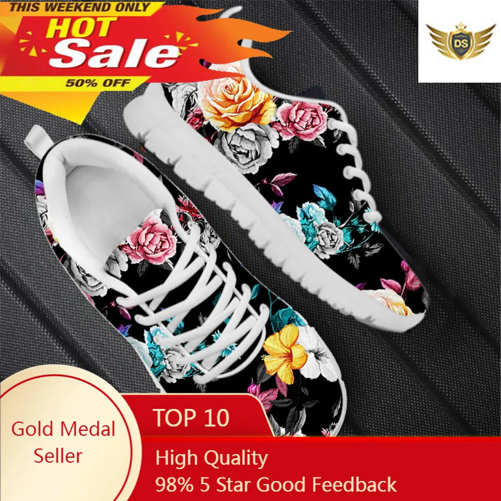 

Pretty Flower Printing Women Casual Flat Shoes Breathable Mesh Sneaker Outdoor Warm Footwear Ladies Casual Zapatos