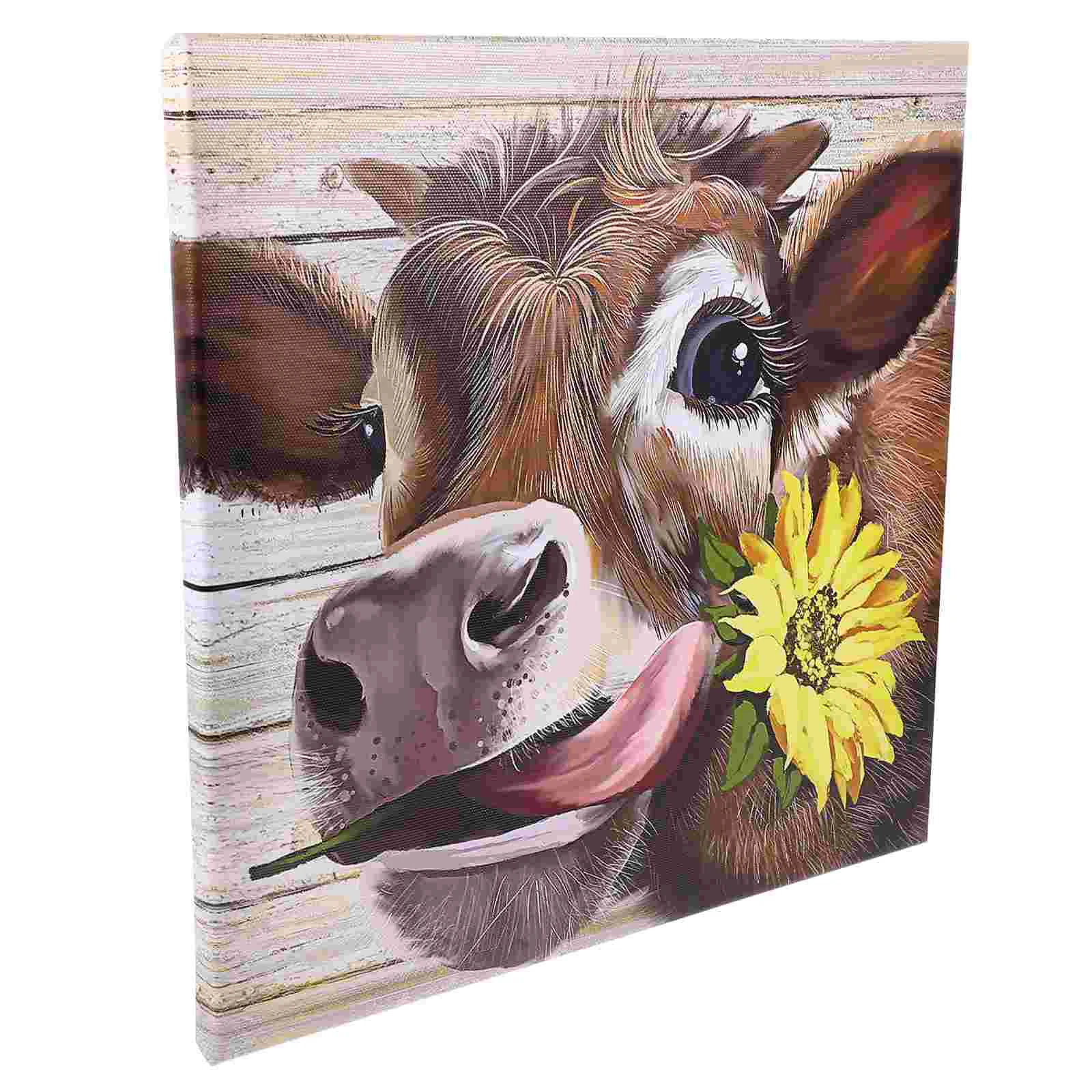 

Wall Cow Painting Farmhouse Canvas Picture Decor Pictures Decoration Paintings Frameless Country Rustic Prints Farm Print