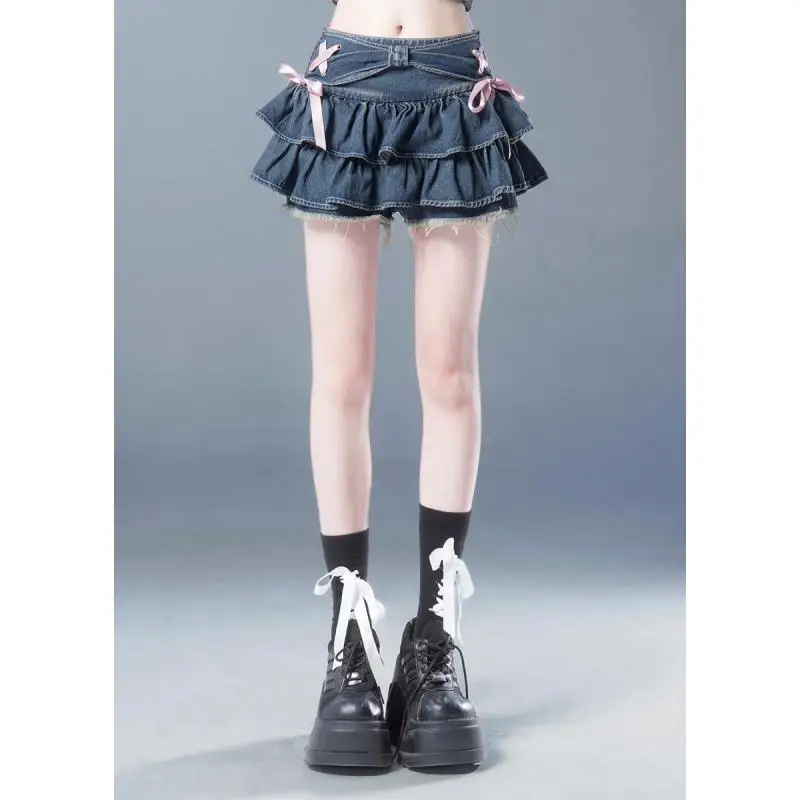 Girl Doll Blue jean Pleated Skirt Spicy Girl A-line Slim Short Skirts goth Design Feeling Half Body Skirt Pants 2023 new clothes images - 6