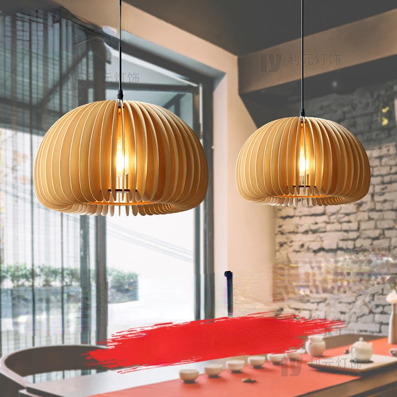 

Japanese Minimalist Led Chandelier Retro Pumpkin Basswood Ceiling Chandelie R Study Restaurant Atmosphere Chandelier Lighting