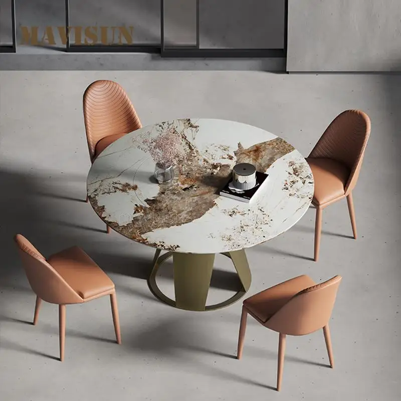 

Light Luxury High-End Rock Slab With Embedded Rotating Turntable Household Round Garden Juegos De Comedor Salon Furniture FY