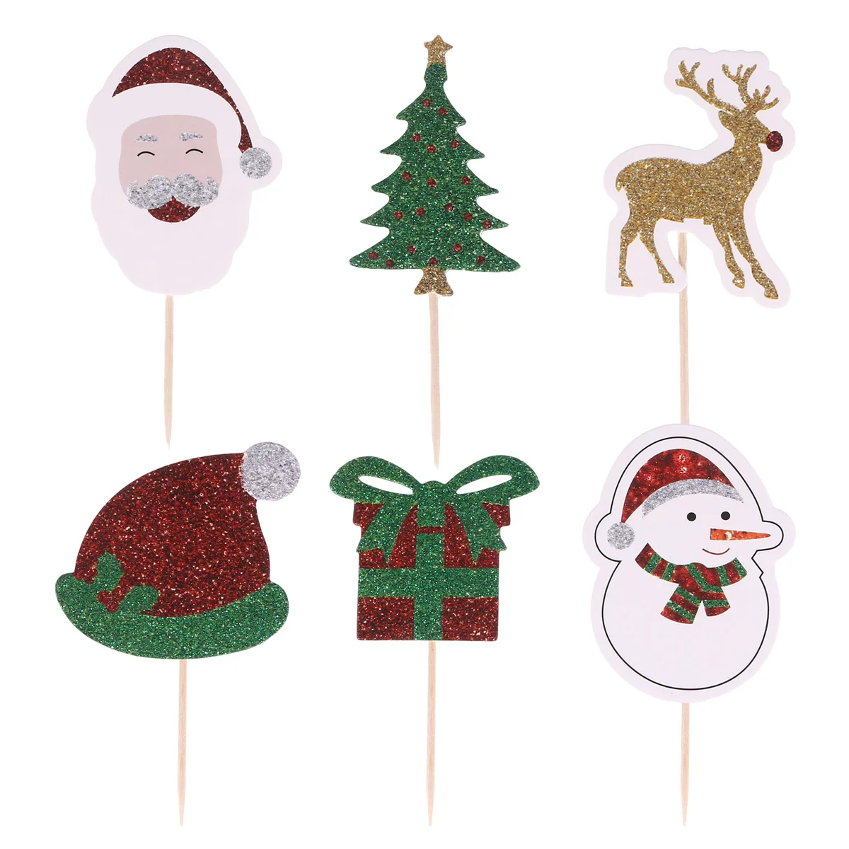 

12pcs Christmas Themed Glitter Cupcake Decor Fruit Picks Party Favors