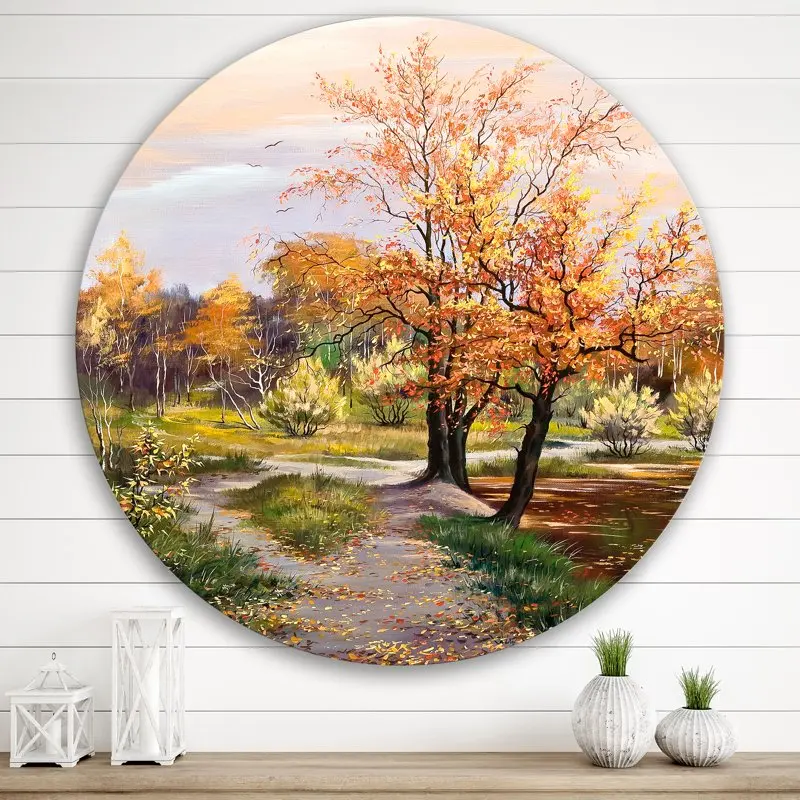 

'The Orange Along River' Country Circle Metal Wall Art 36x36 - Disc of 36