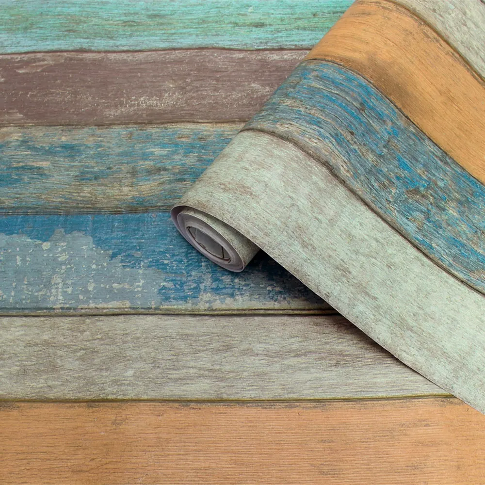 

Mediterranean Stripe Self-Adhesive Wood Grain Wallpaper Retro Nostalgic Wooden Board Living Room Home Decoration Wall Stickers