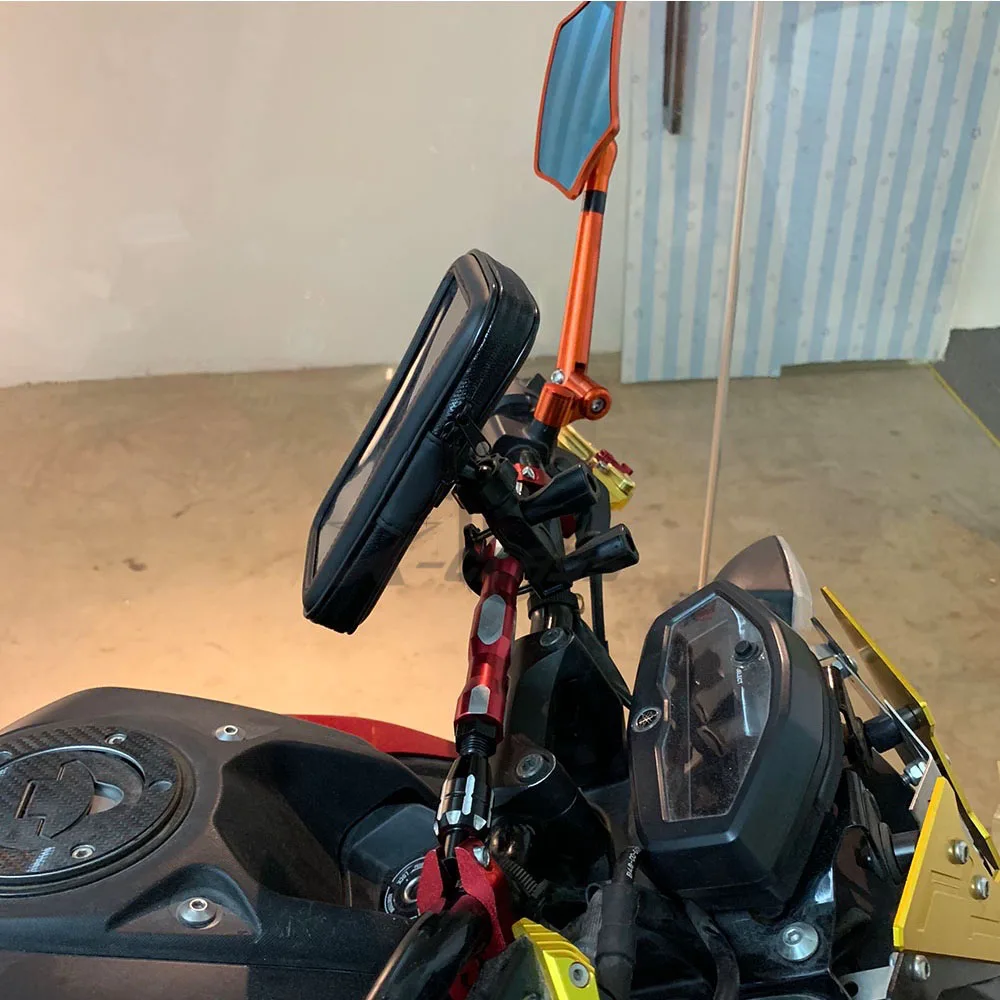 universal motorcycle handlebar phone gps holder pocket waterproof pu leather accessories for harley kawasaki bmw yamaha free global shipping