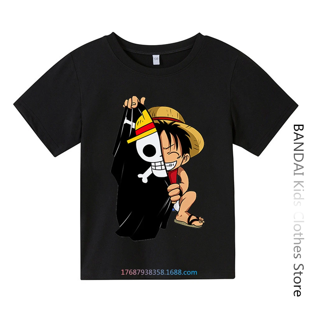 

Цельная детская футболка, детская одежда, футболка из чистого хлопка, крутая Летняя Повседневная футболка с рисунком аниме, Футболка Луффи ...