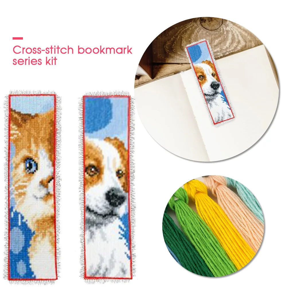 

DIY Cross Stitch Book Mark Needlework Kit 14CT Artwork Embroidery Counted Animal Pattern Bookmark Ornaments