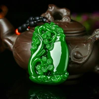 natural green hand carved vase jade pendant fashion boutique jewelry mens and womens flower rich necklace