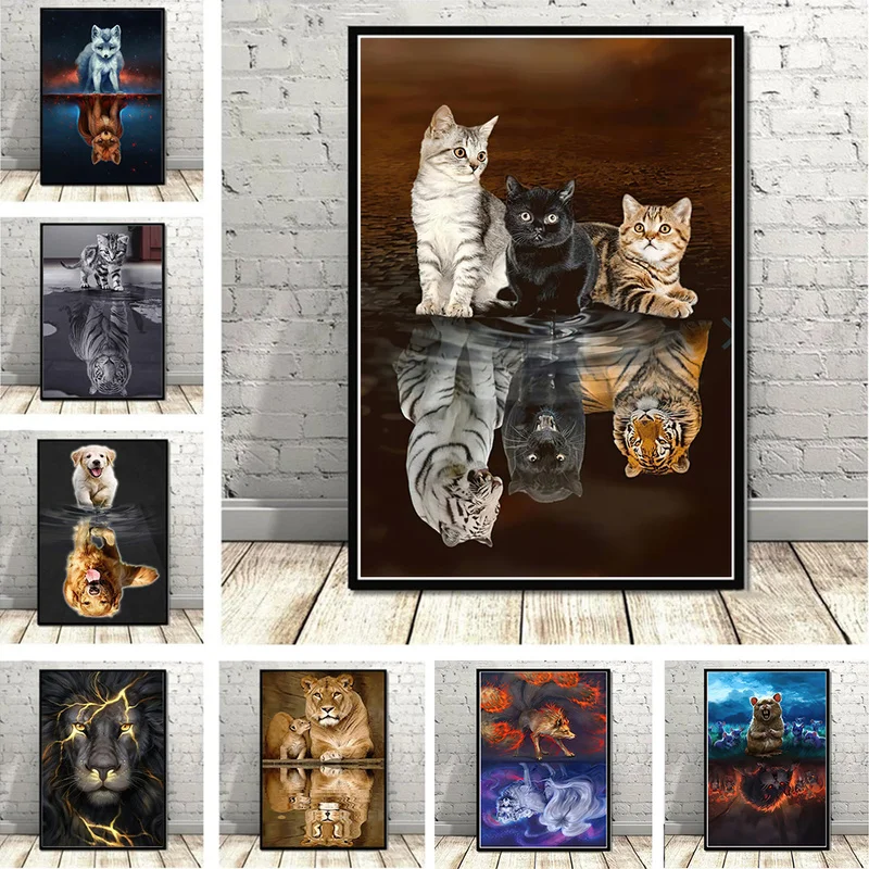 

Мультяшные животные постеры картина маслом Кот тигр подарок картины животные лев без рамки холст настенное искусство домашний декор