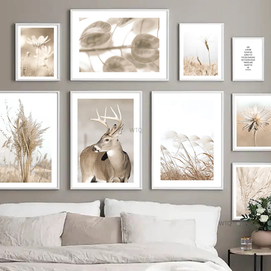 

Natural Weed Deer Wheat Daisy Dandelion Reed Wall Art Canvas Painting Nordic Posters And Prints Wall Pictures Living Room Decor
