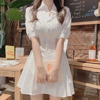 korean chic summer french temperament lapel salty sweet waist hugging lace up pleated shirt dress short skirt for women