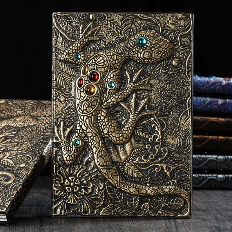 A5 Gecko Lizard Personality Pattern Retro Notebook Thickened PU Leather Hand Ledger Replaceable Stationery Gift Travel Diary