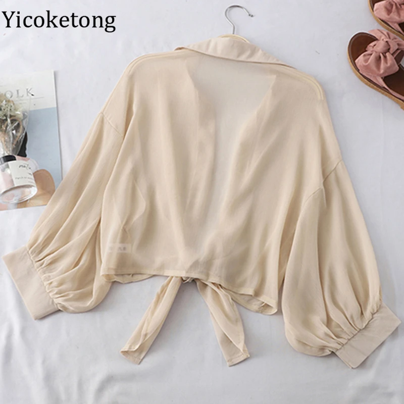 Новинка 2022 модная летняя тонкая шифоновая рубашка женский топ Солнцезащитная