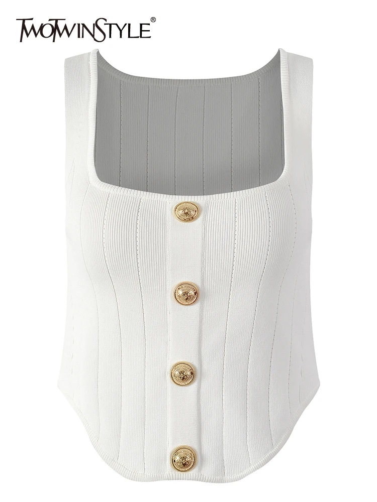 

Женский однобортный жилет TWOTWINSTYLE, вязальные майки, топы без рукавов с квадратным воротником, летний Свободный жилет
